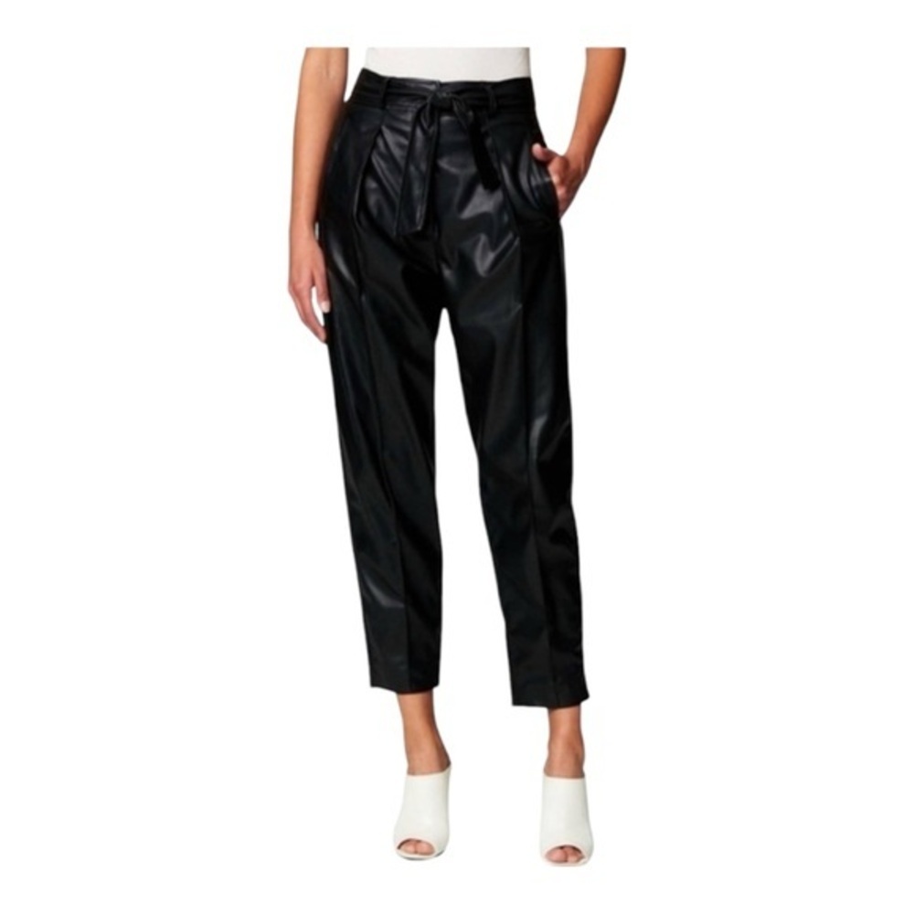 Blank NYC Off The Record Vegan Leather Paperbag Pants Black High Rise Size 32 NW